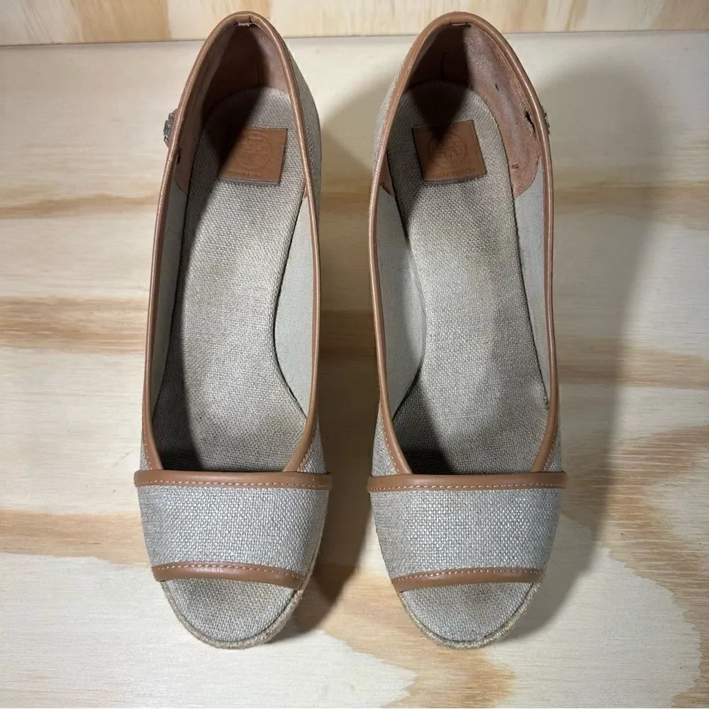 TORY BURCH Majorca Canvas Peep Toe Espadrille Sandals Women’s Size 9